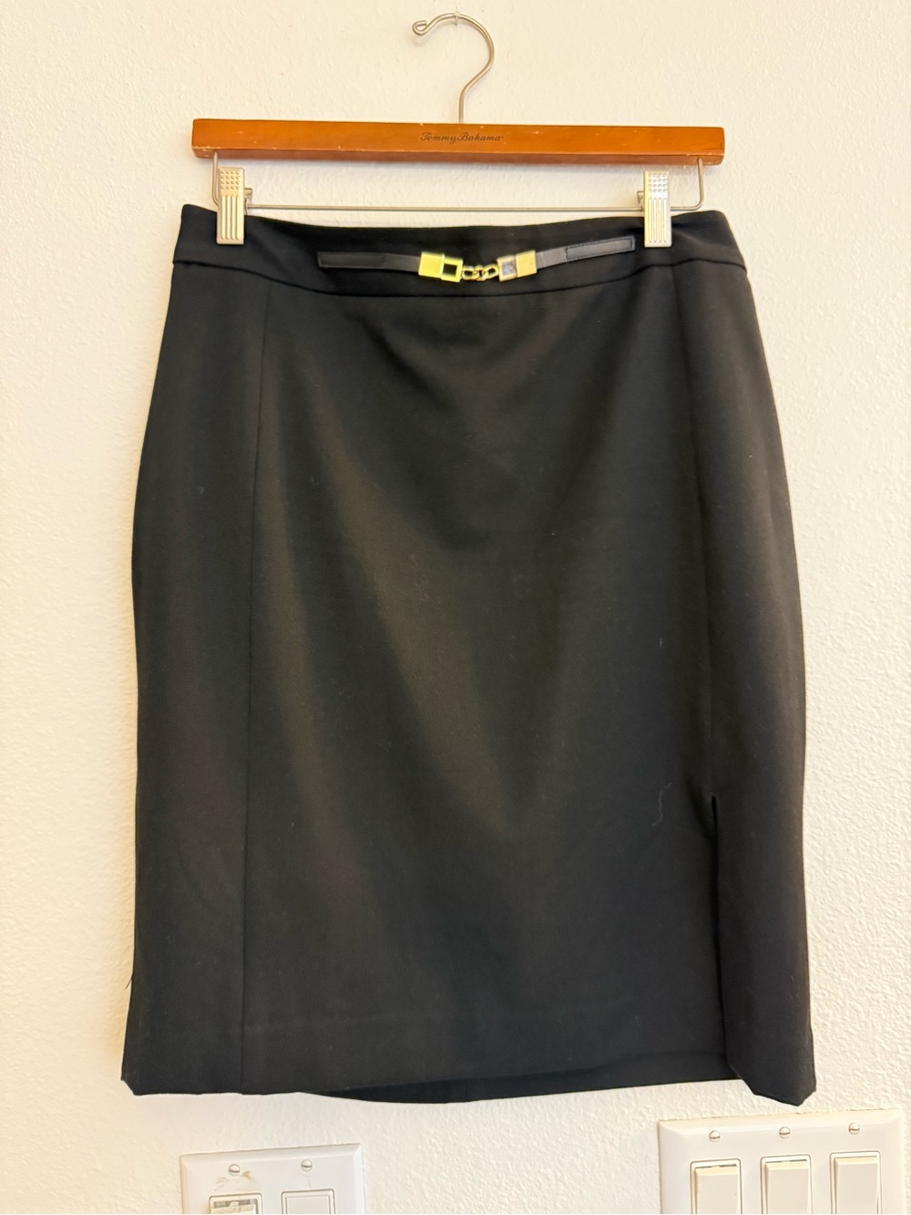 Classic Black Pencil Skirt with Belt Accent